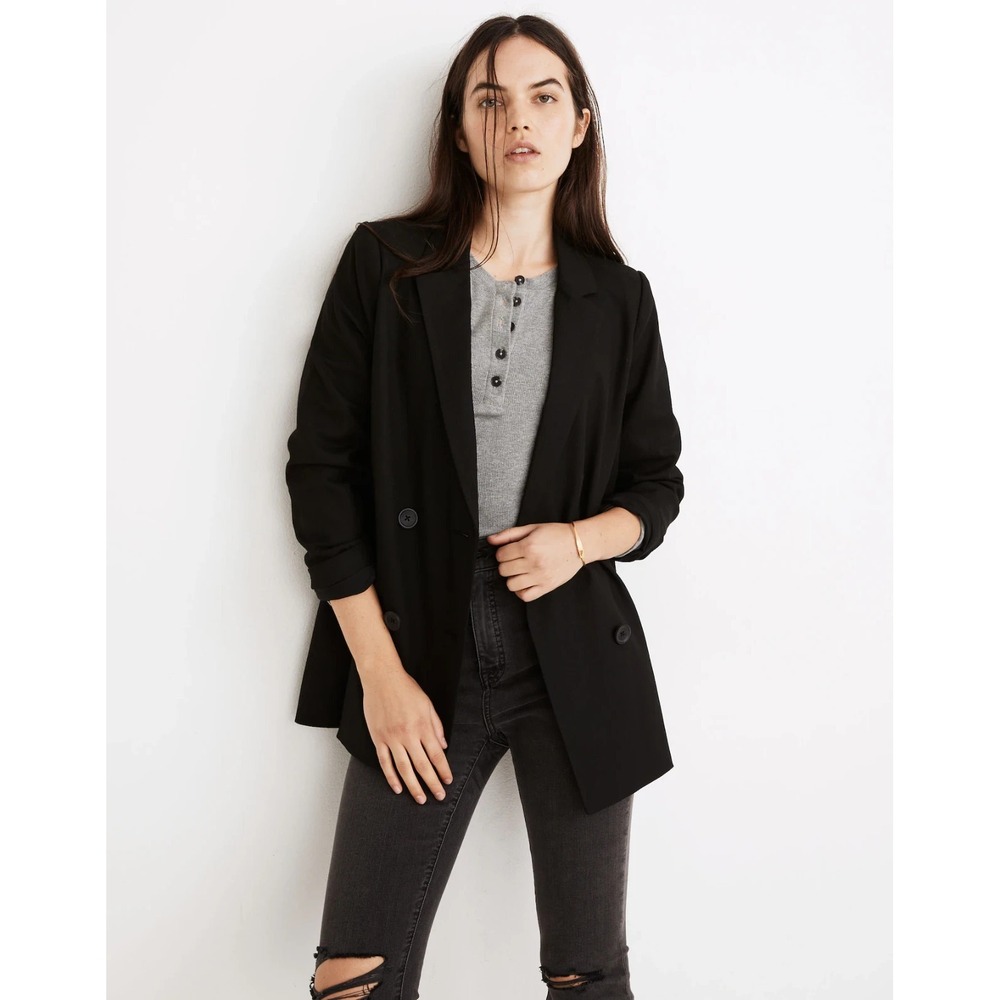 Madewell Caldwell Blazer Women's Large True Black Double-Breasted Oversized Coat